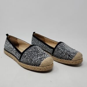 Stuart Weitzman Black and Silver Crystal Espadrilles with Jute Sole